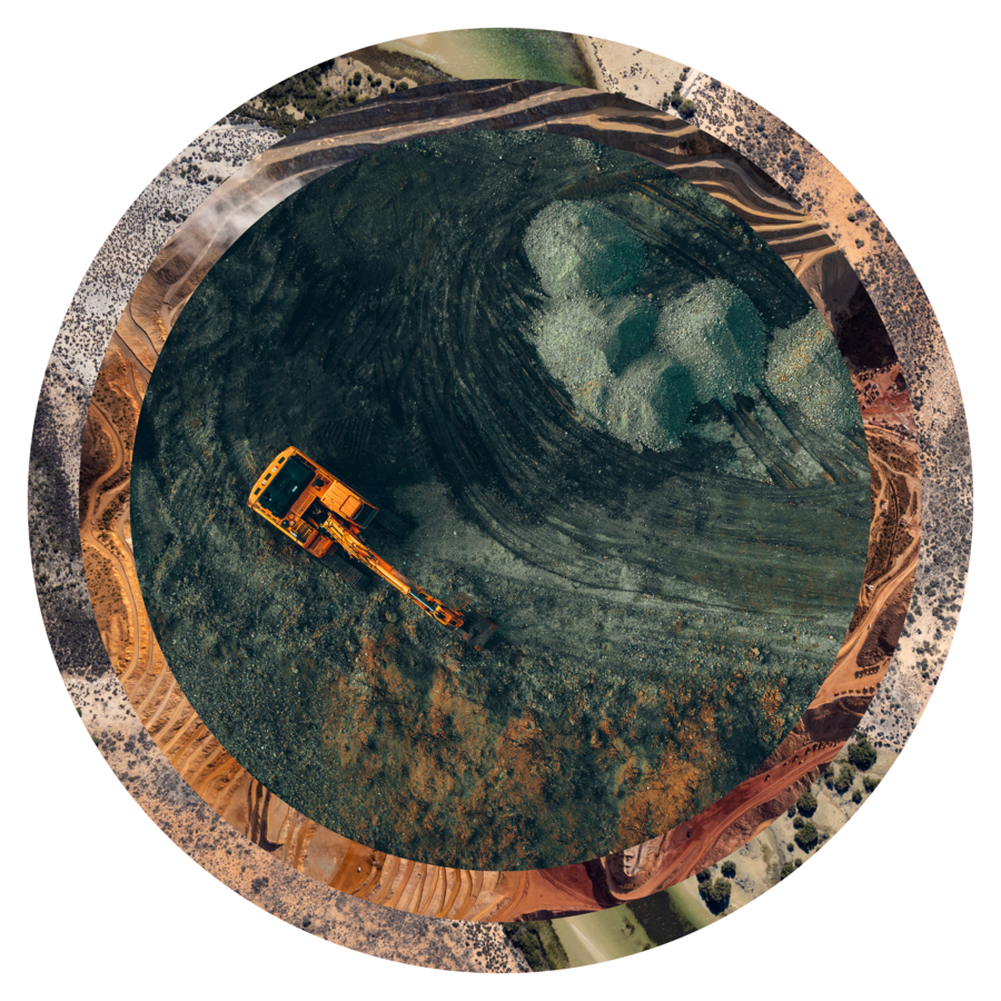 Equipoise circle device: an excavator working an ore face from above