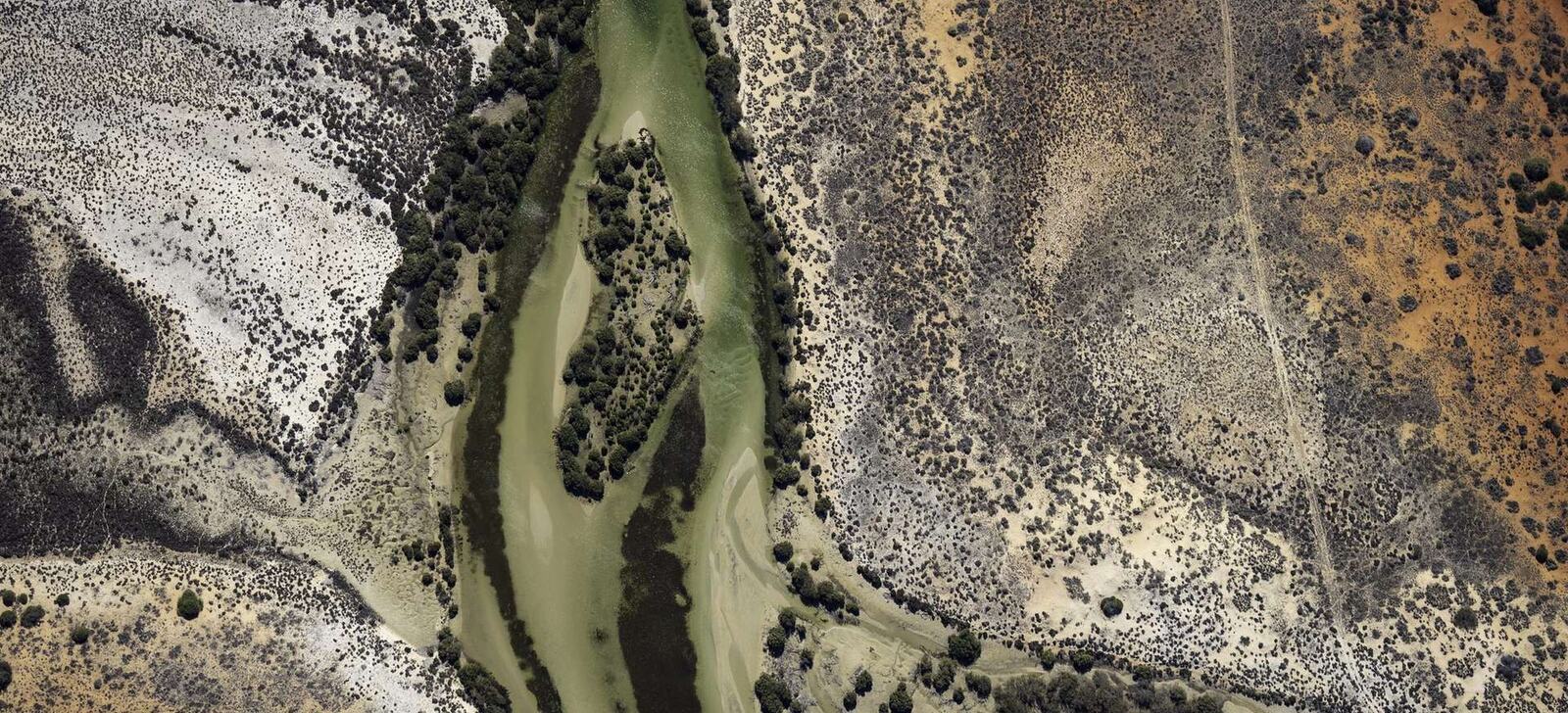 A river corridor running through Australian outback country from the air.