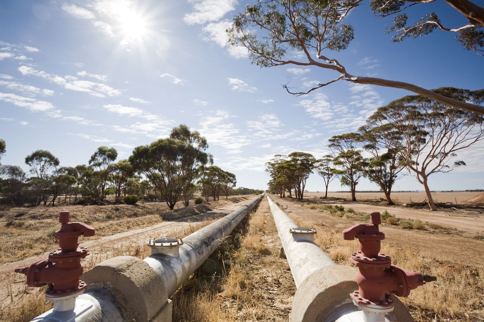 A rural gas pipeline with valve stations — the infrastructure at the centre of the easement dispute.